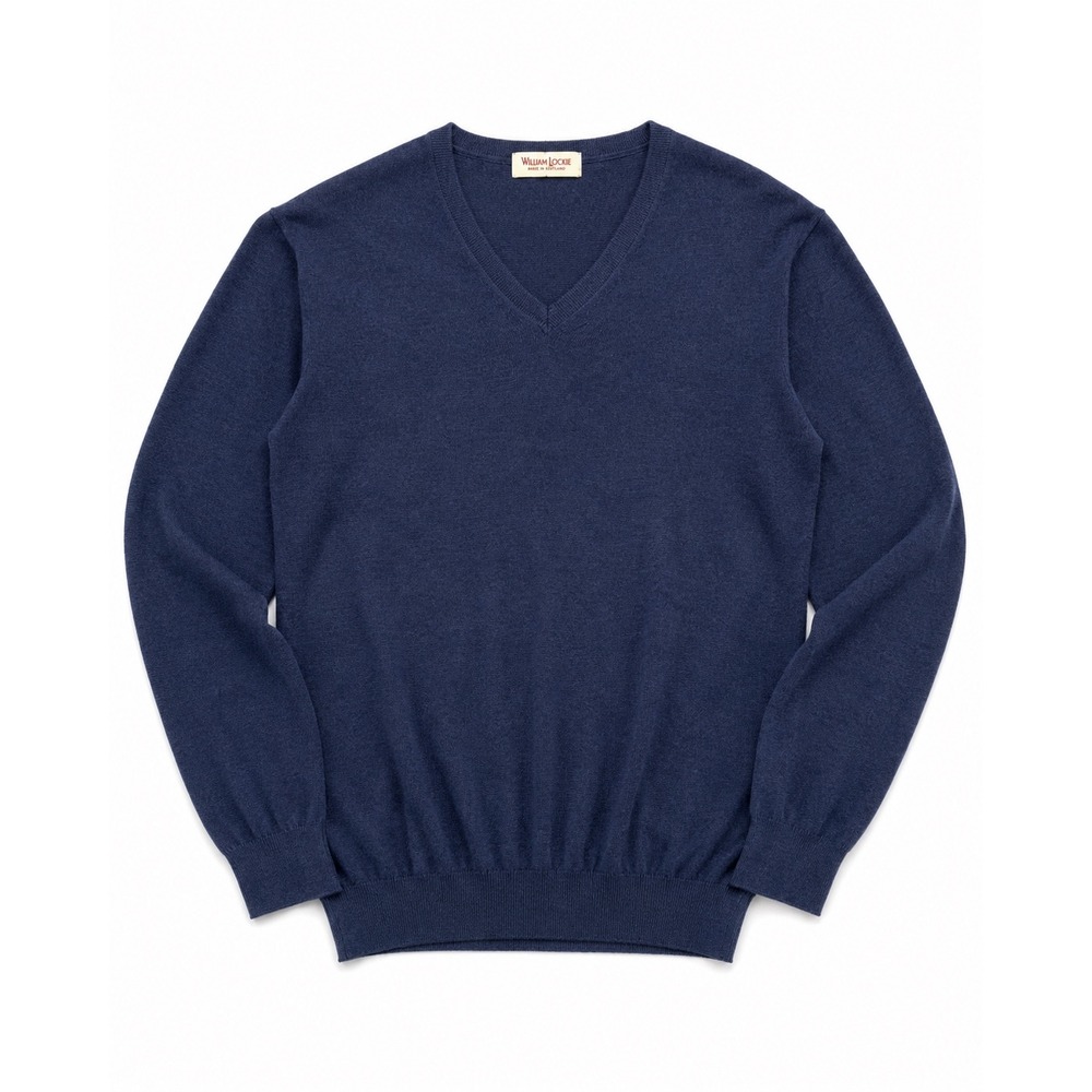 Suitsupply Mens Blue Cotton Cashmere V-Neck Sweater Size S Slim Fit SW556